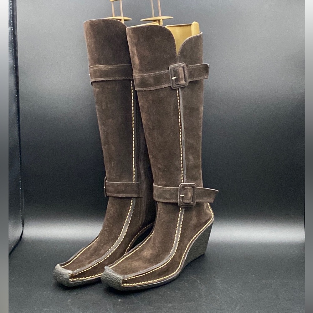 Pons Quintana Tall Brown Suede Zip-Up Wedge Boots w/ Buckles, Excellent! - Picture 8 of 12